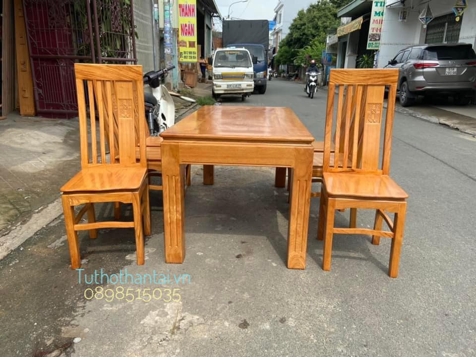 Bàn ăn 6 ghế nan chân vuông - Gỗ Gõ Đõ