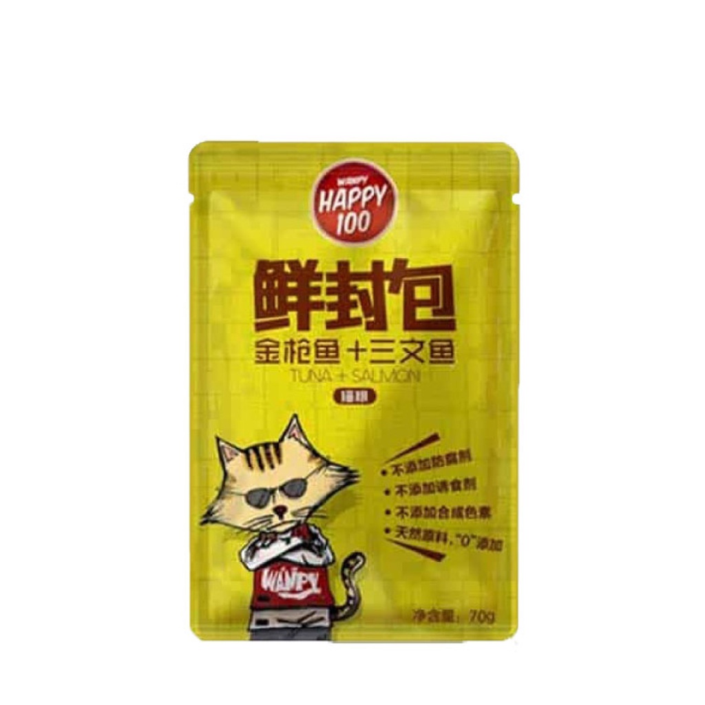 [Hoàn Tiền 10%] Pate Wanpy Happy100 Gói 70g - thức ăn ướt cho mèo