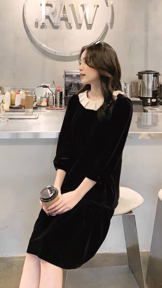 Váy nhung đuôi cá cao cấp phối cổ siêu đẹp