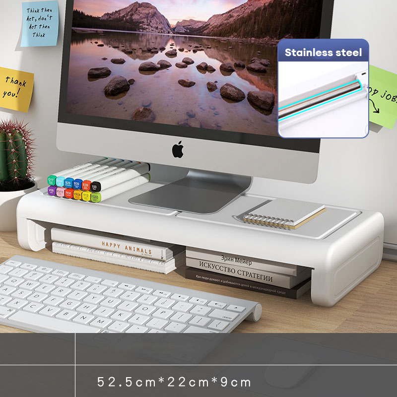 XMDS Desktop computer, elevated shelf, office desktop, monitor, screen base, bracket, keyboard, organize, shelf