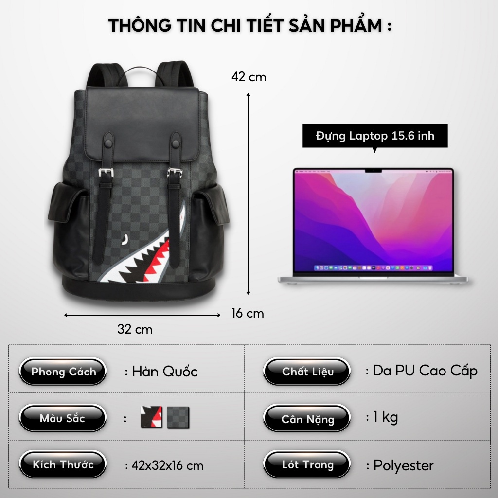 Balo Nam Da Thiết Kế Logo Cá Mập Bền Đẹp - ZINLY