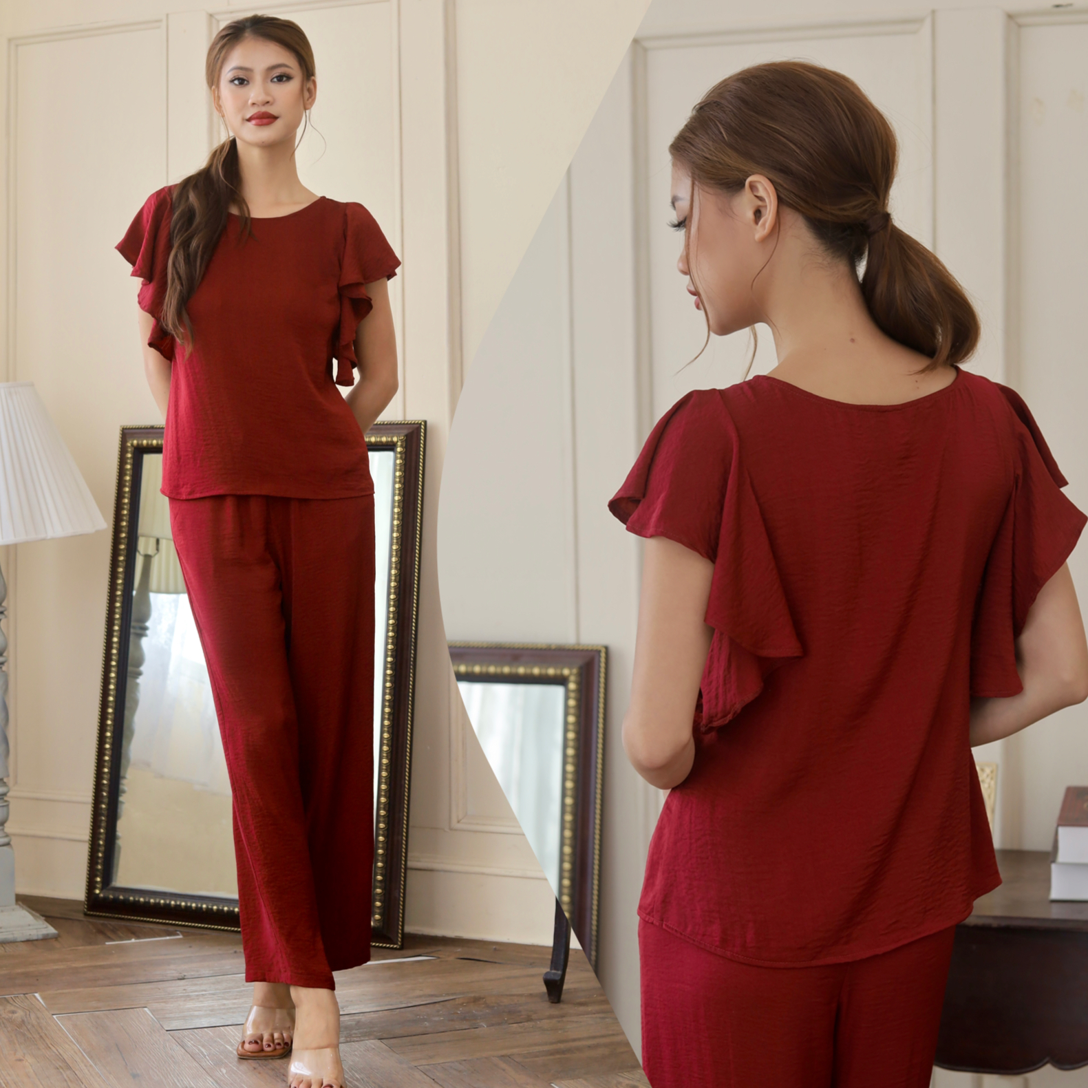 Đồ bộ lụa quần dài ống rộng tay tiên Infashion