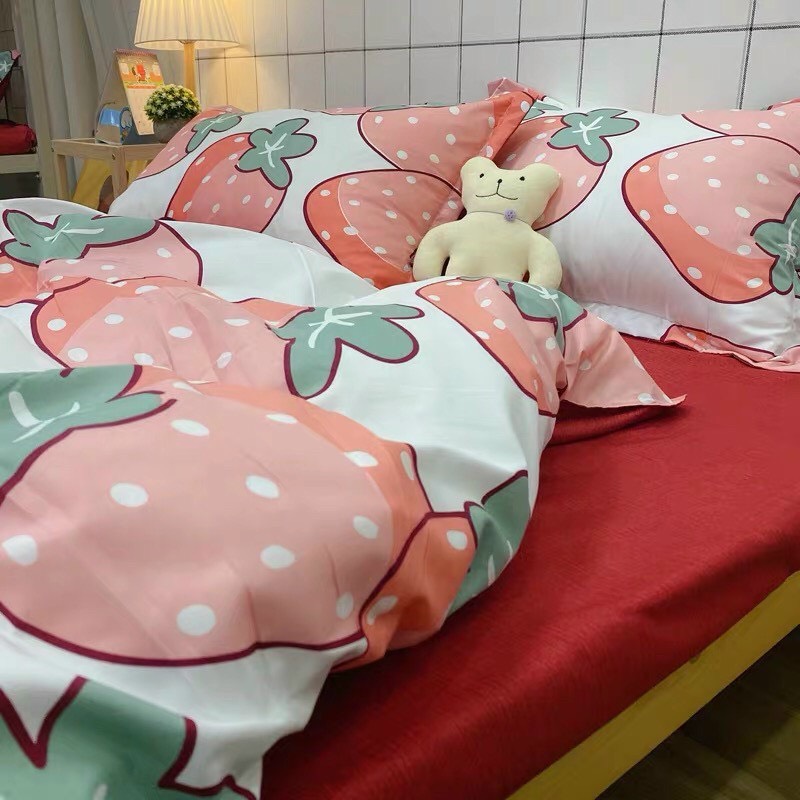 Trọn Bộ 4 Món Cotton Poly Nhập Mẫu QUẢ DÂU ĐỎ