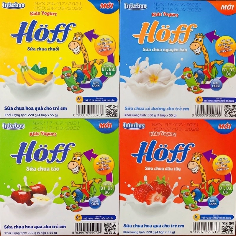 (Combo of 6 Packs) Hoff Children's Yogurt with 6 Flavors for Babies from 6 Months Old to Support Digestion and Supplement Beneficial Bacteria (24 Boxes X 55g)