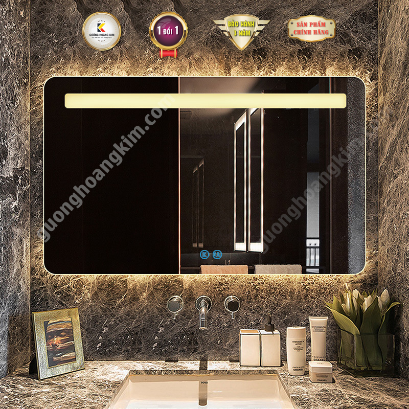 Gương đèn led nhà tắm hoàng kim Gương led chữ nhật cảm ứng phòng tắm cao cấp kích thước 40x60 - guonghoangkim mirror