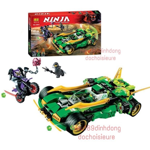 ▪♝  Lắp ráp xếp hình Lego ninjago 70641 4013 bela 10803 : Xe oto ninja xanh lá truy đuổi sát thủ bóng đêm (ảnh thật)