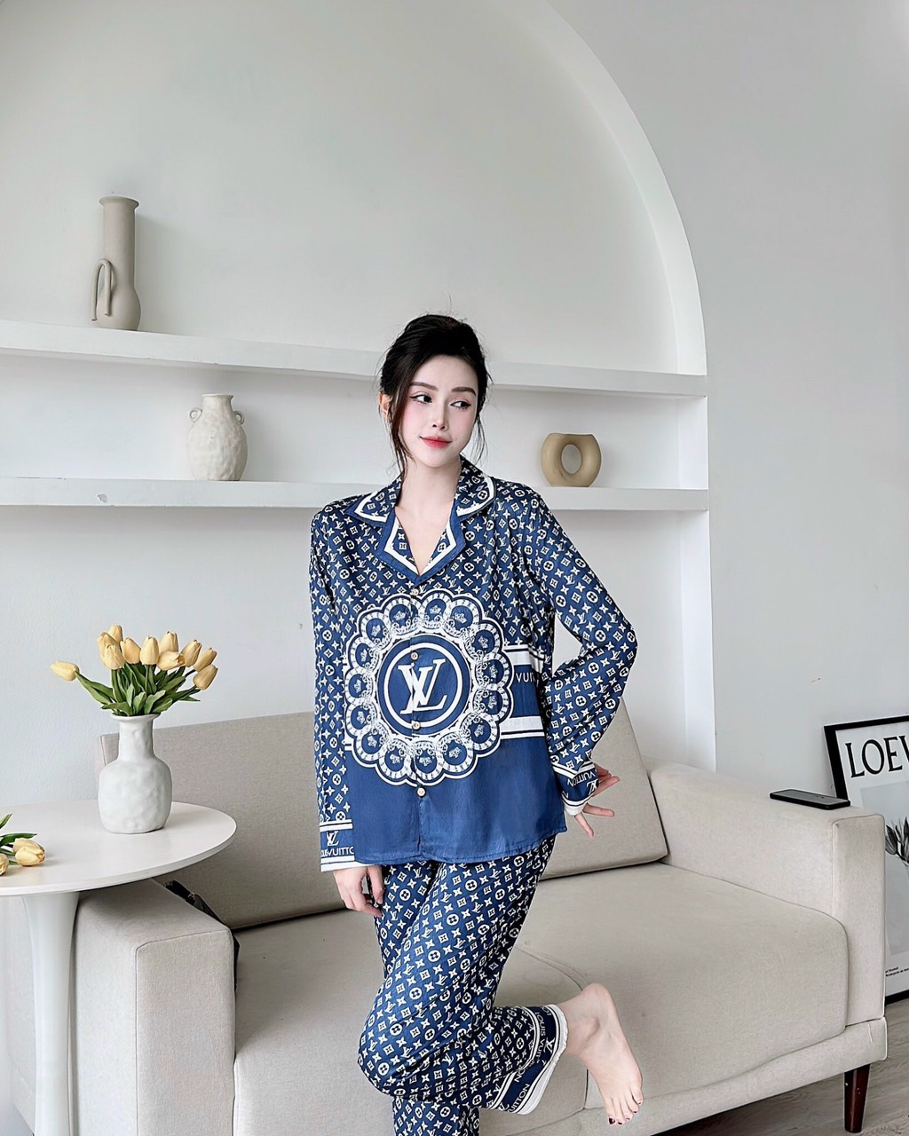 Set bộ lụa gấm xước cao cấp dài tay quần dài.
