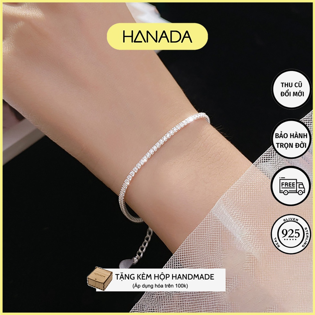 Lắc tay bạc 925 hanada full vòng đá đi tiệc lấp lánh, vòng tay tiểu thư đơn giản 1009