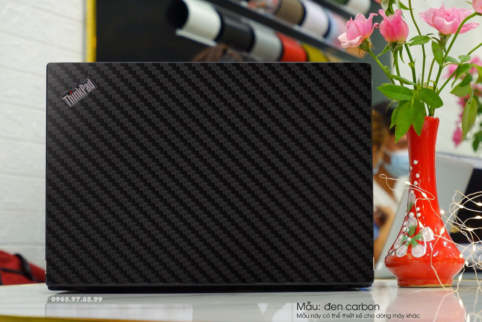 Decal Skin dán Laptop Lenovo mẫu đen carbon (inbox mã máy cho shop)