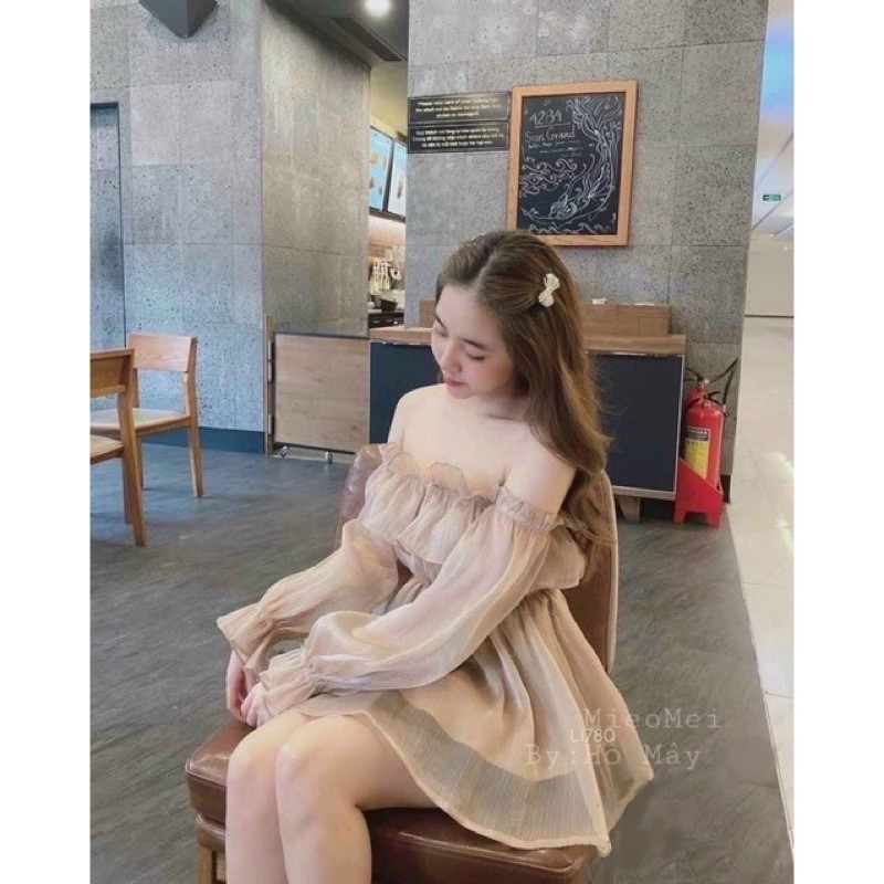 Áo kiểu nữ bệt vai chất vải voan kiếng