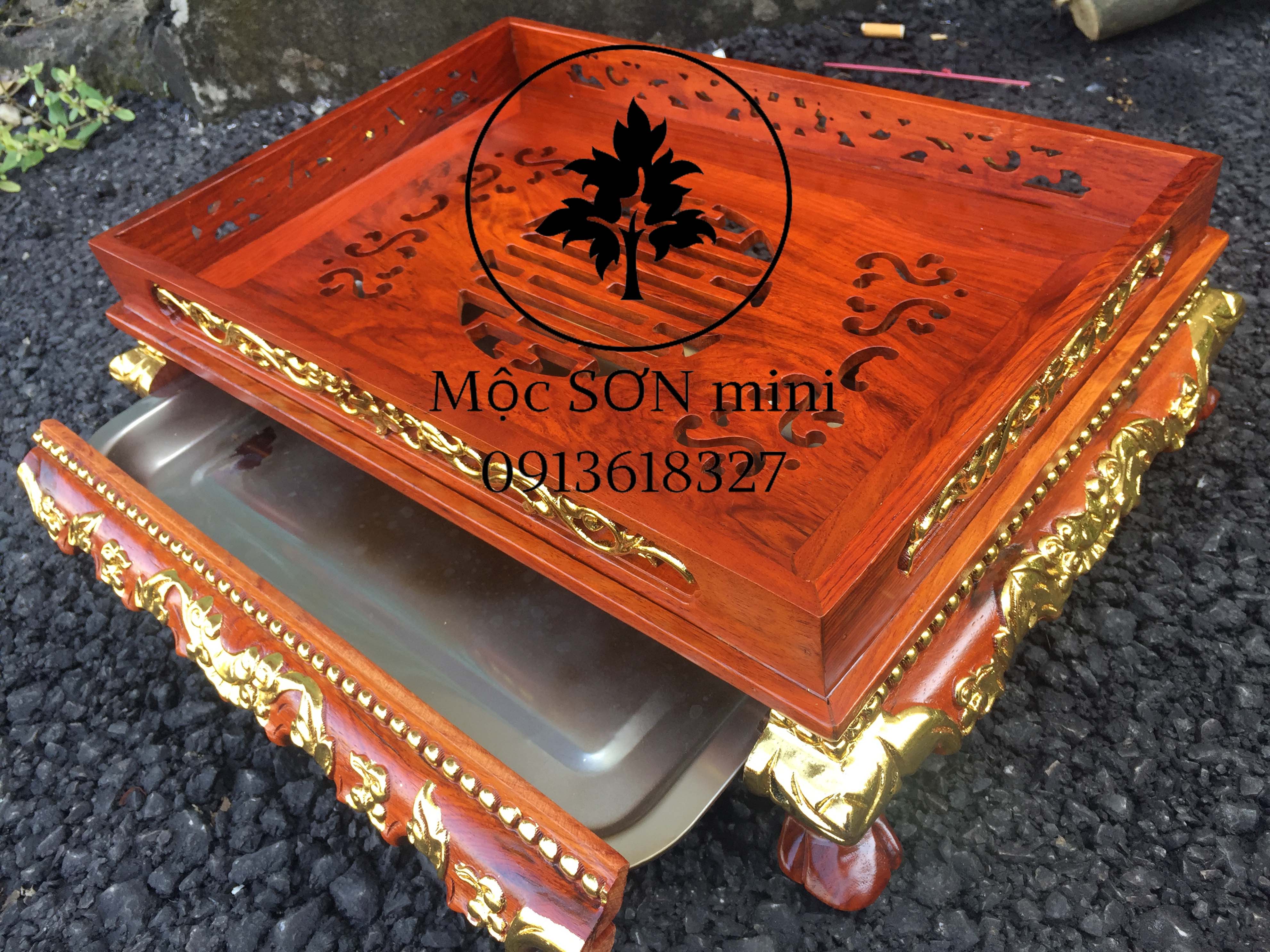 Khay trà rồng trầu vàng gỗ hương,Khay trà chân quỳ,khay trà sang trọng 2 cỡ 38x28 và 45x35