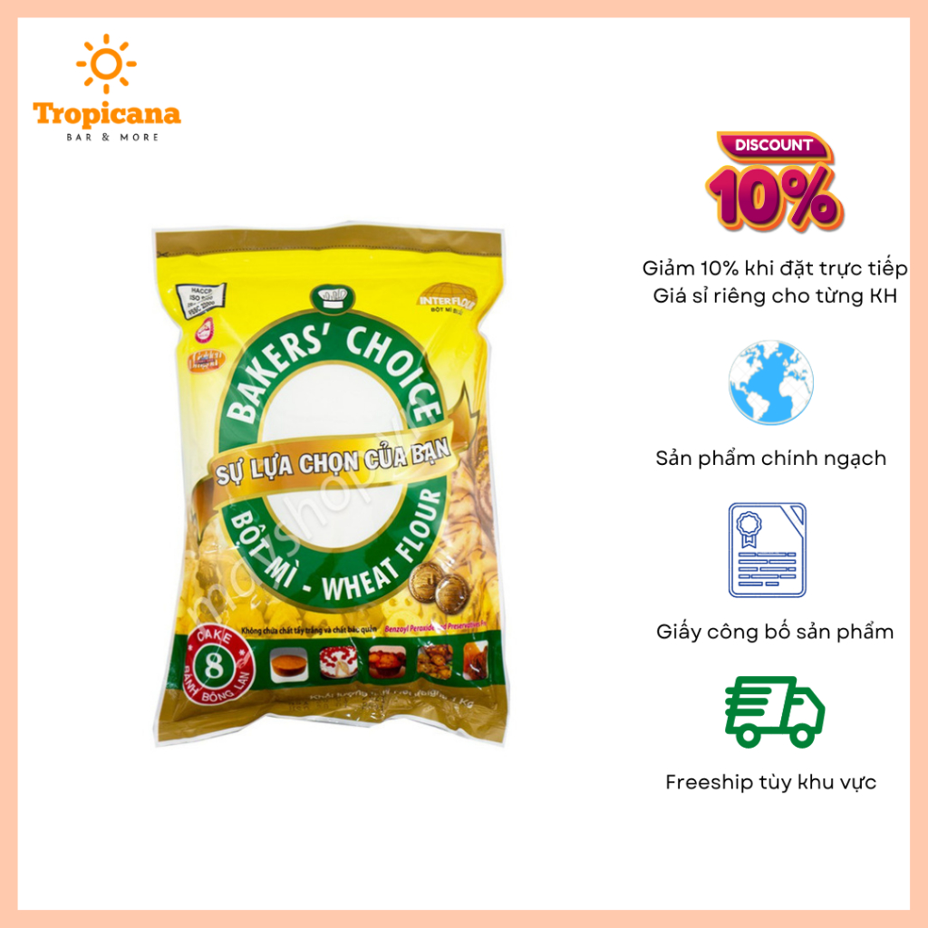 Bột mì số 8 làm bánh bông lan Baker Choice - Bịch 1kg