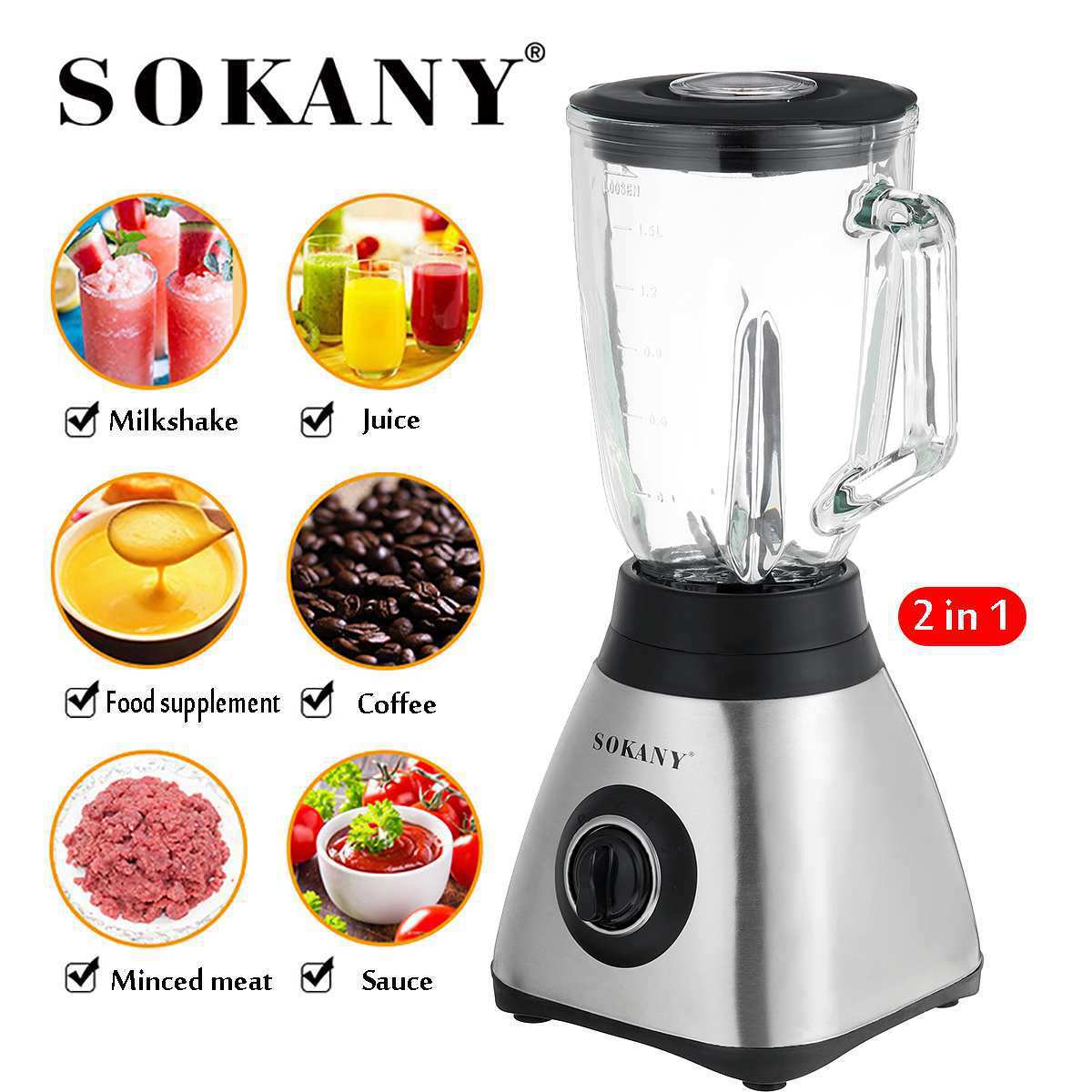Máy xay sinh tố SOKANY công suất cực lớn 400W có 1 bộ cối dao sử dụng xay hoa quả, xay thực phẩm đa năng - SK186B