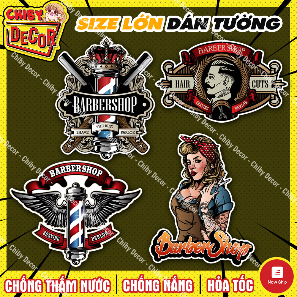 Sticker Barbershop Trang Trí Barber 🌈 Tranh Dán Tường Khổ Lớn Barber Shop, Dán Cửa, Dán Kính Sang Trọng