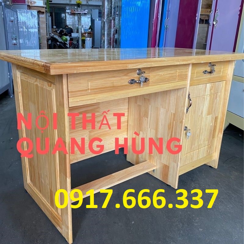Bàn làm việc văn phòng gỗ thông cao cấp 1m2 màu vàng mỡ