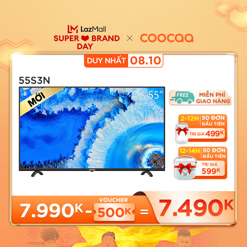 [THU THẬP VOUCHER 500K - Giá sốc: 7490k]   SMART TV 4k Coocaa 55 inch tivi - Tràn viền - Model 55S3N netflix