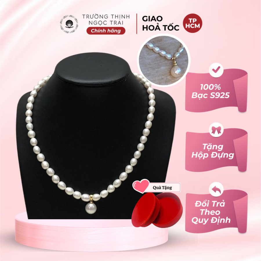 Chuỗi đeo cổ hạt dáng dài mặt tròn - ngọc trai trường thịnh