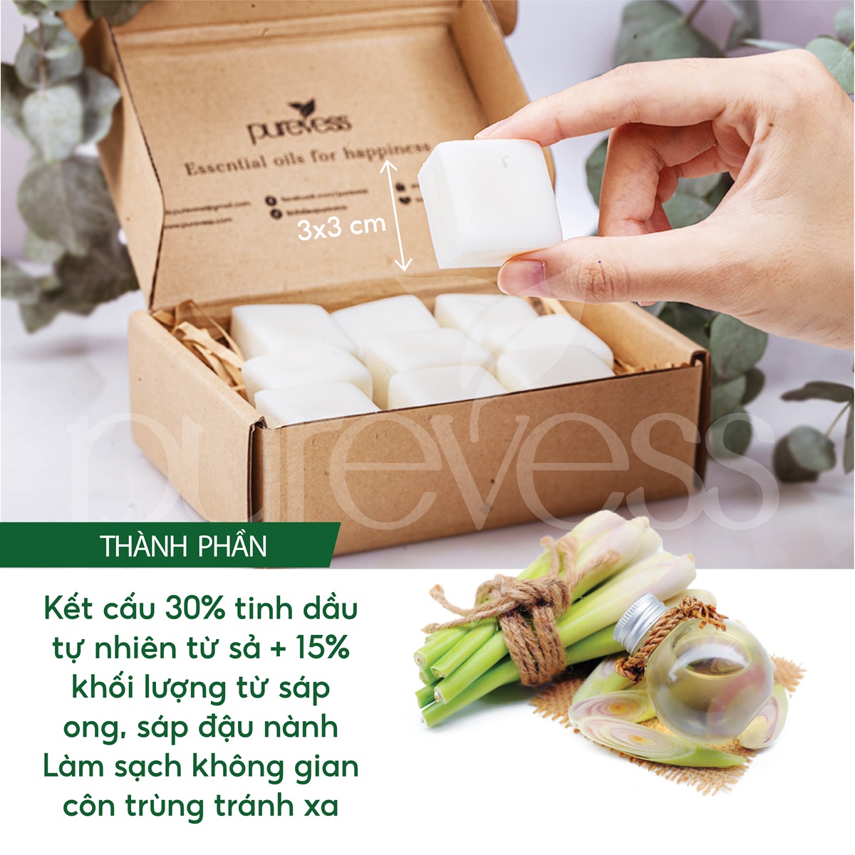 Sáp thơm đuổi muỗi, đuổi côn trùng, kiến gián Purevess