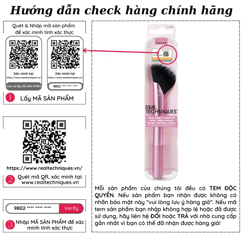 Cọ má hồng/highlight RT Real Techniques Cheek Rebel Edge mã loại 01896