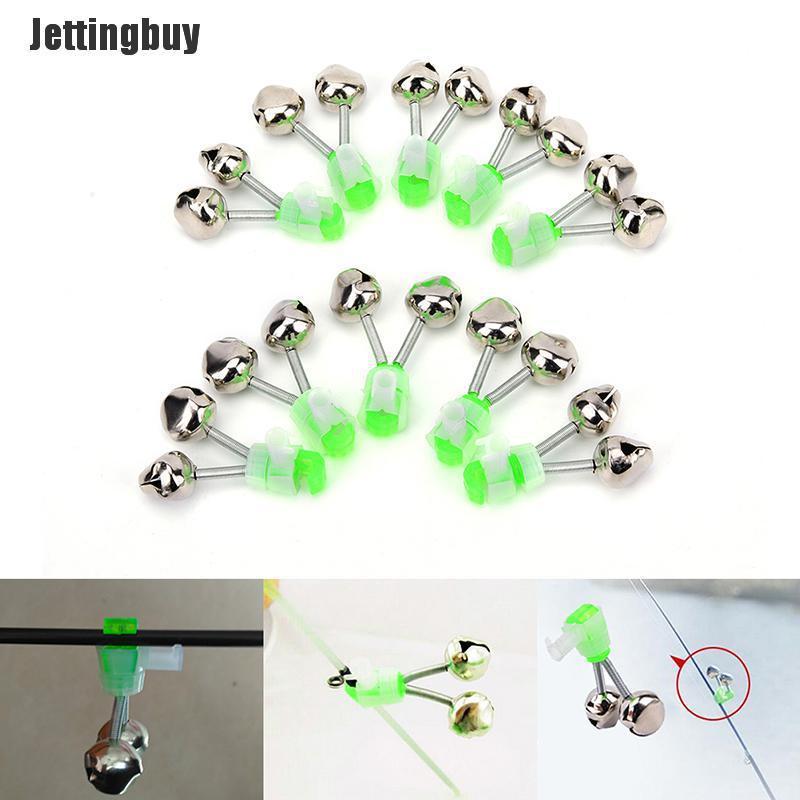 Jettingbuy 10pcs Night Fishing Rod Clamp Tip Clip Ring Fish Bait Alarm Bells Green Tone