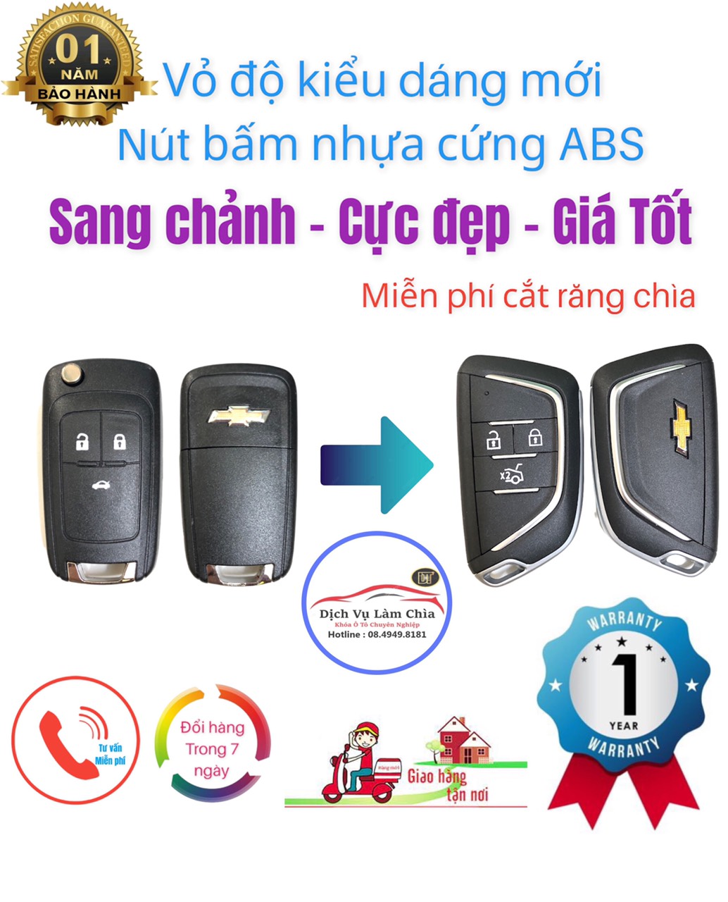 Vỏ Chìa Khóa Daiwoo và Chevrolet Mới| Miễn phí cắt răng chìa khóa | Cruze, Lacetti CDX, Colorado, Orlando