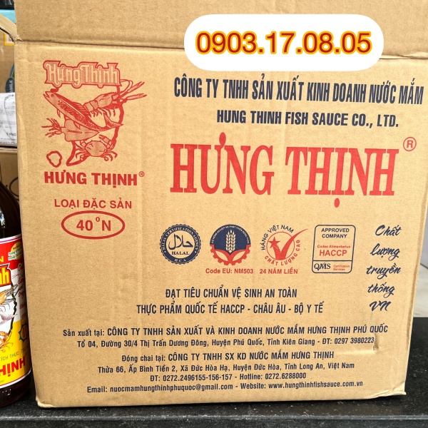 [40 ĐỘ ĐẠM]Nước mắm HƯNG THỊNH (chai thuỷ tinh 750ml)