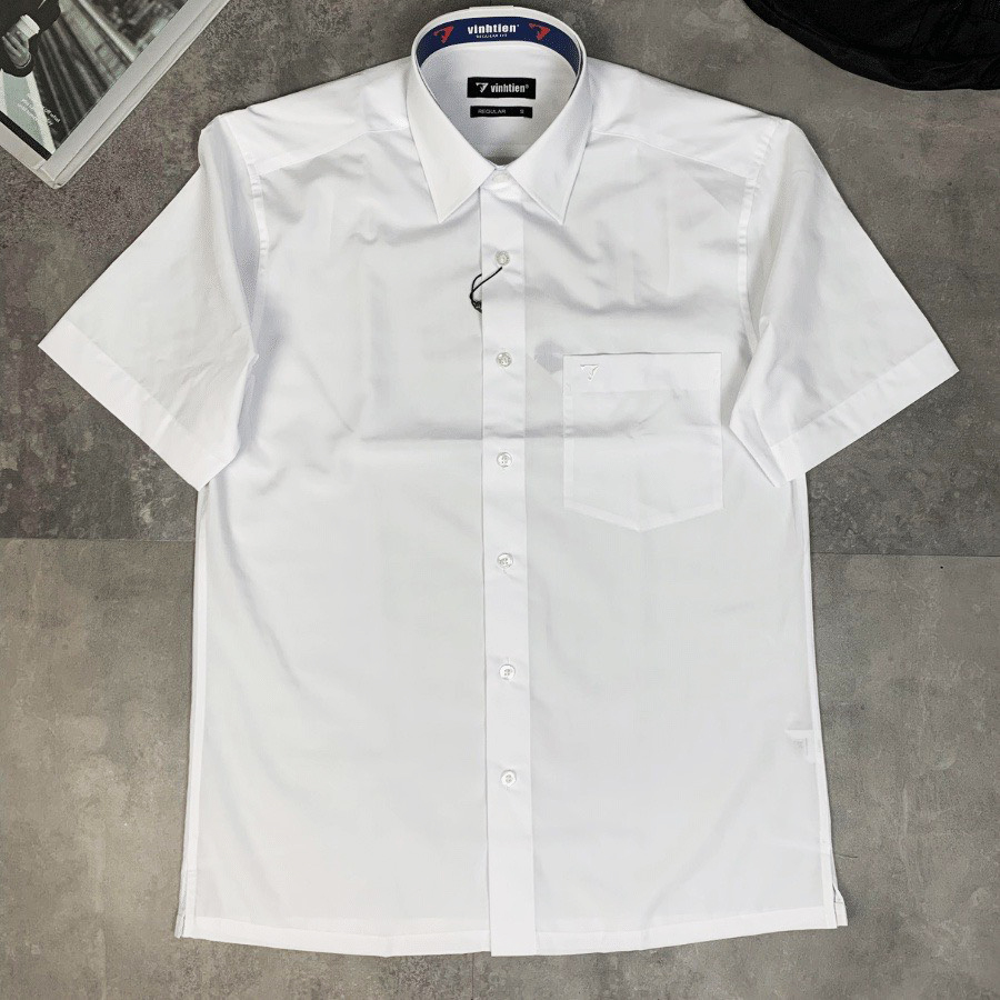 Áo Sơ Mi Nam Ngắn Tay Dáng Suông Vĩnh Tiến Màu Trắng
