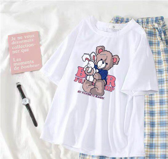 Sét áo kèm quần kẻ in hình gấu và thỏ buny