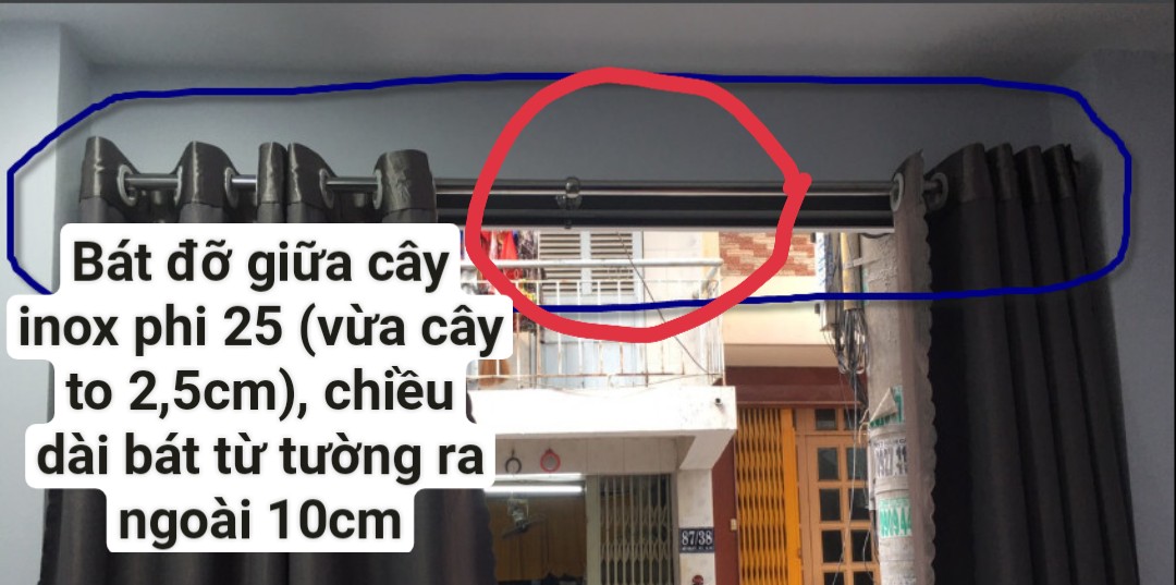 Thanh treo rèm cửa bằng inox dài 2m20 cây phi 25