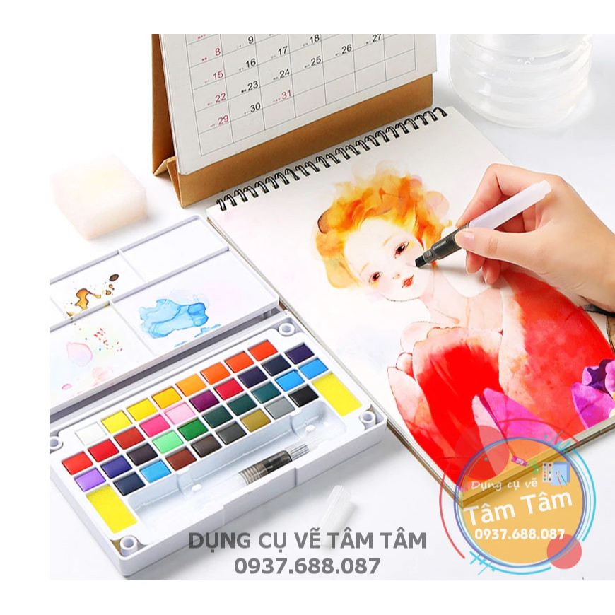 Màu nước superior dạng viên nén hộp 36 màu-Dụng cụ vẽ Tâm Tâm