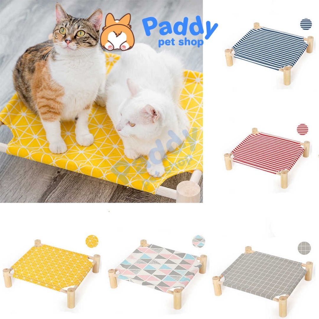 Võng Giường Gỗ Vuông Cho Chó Mèo