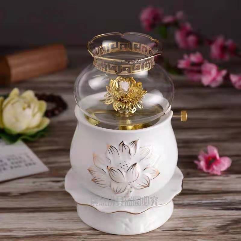 Đèn dầu sen gốm sứ size nhỏ