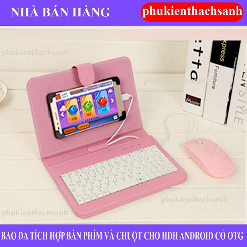 Giá Combo bao da bàn phím kèm chuột + lót chuột cho điện thoại, máy tính bảng từ 4.5-8 inch (Hồng)