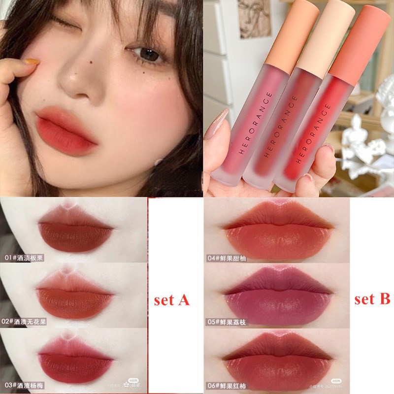 Son Môi Lì không trôi - Set 3 Cây Son Kem Lì Herorange Fluffy Lip Glaze aq6