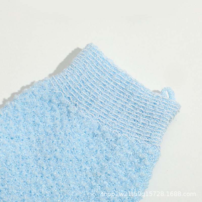 Multicolored exfoliating shower gloves