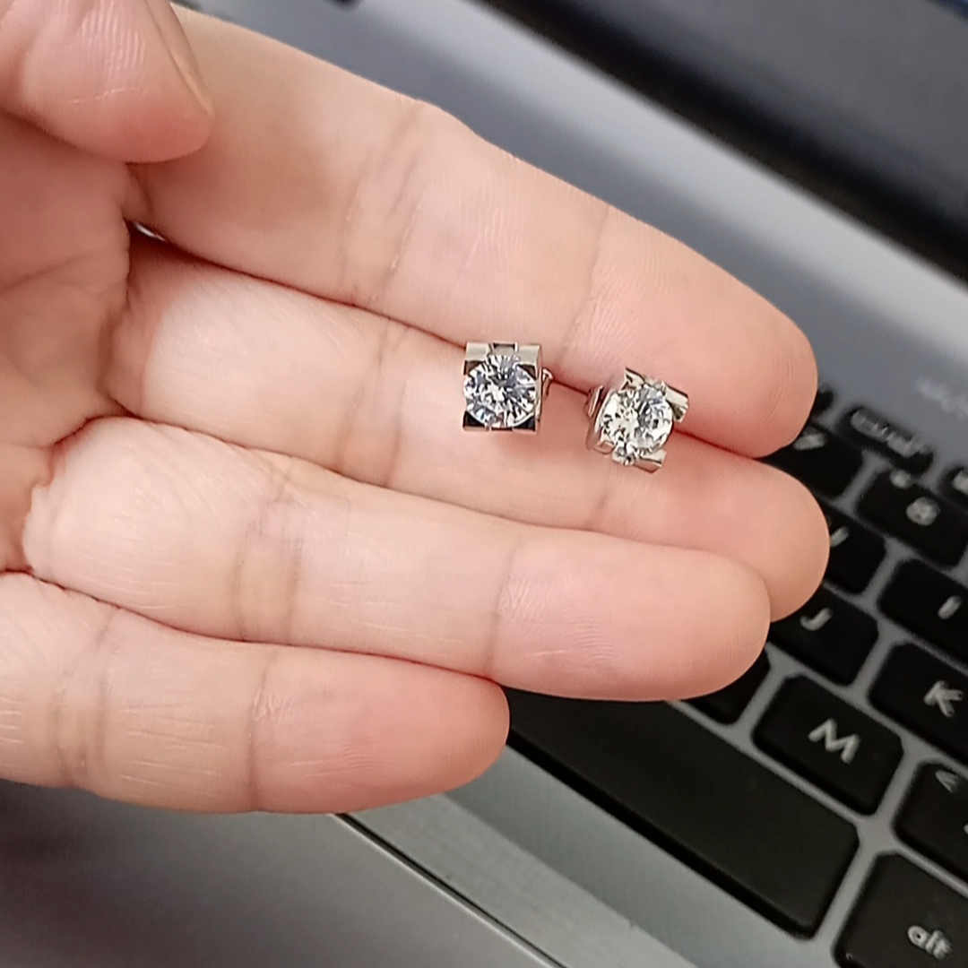 Bông Tai Titan Đính Đá, Bông nữ thời trang Trắng & Vàng