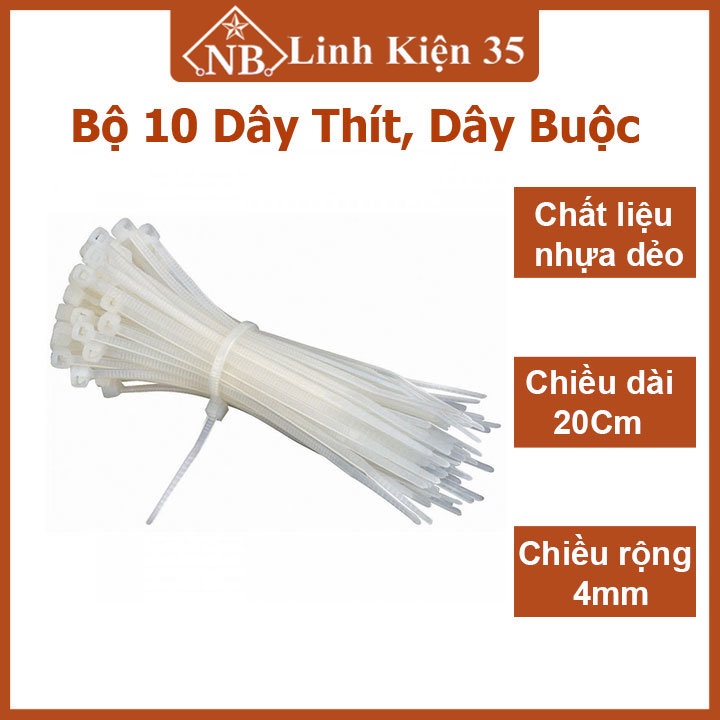 Bộ 10 dây thít màu trắng từ nhựa dẻo