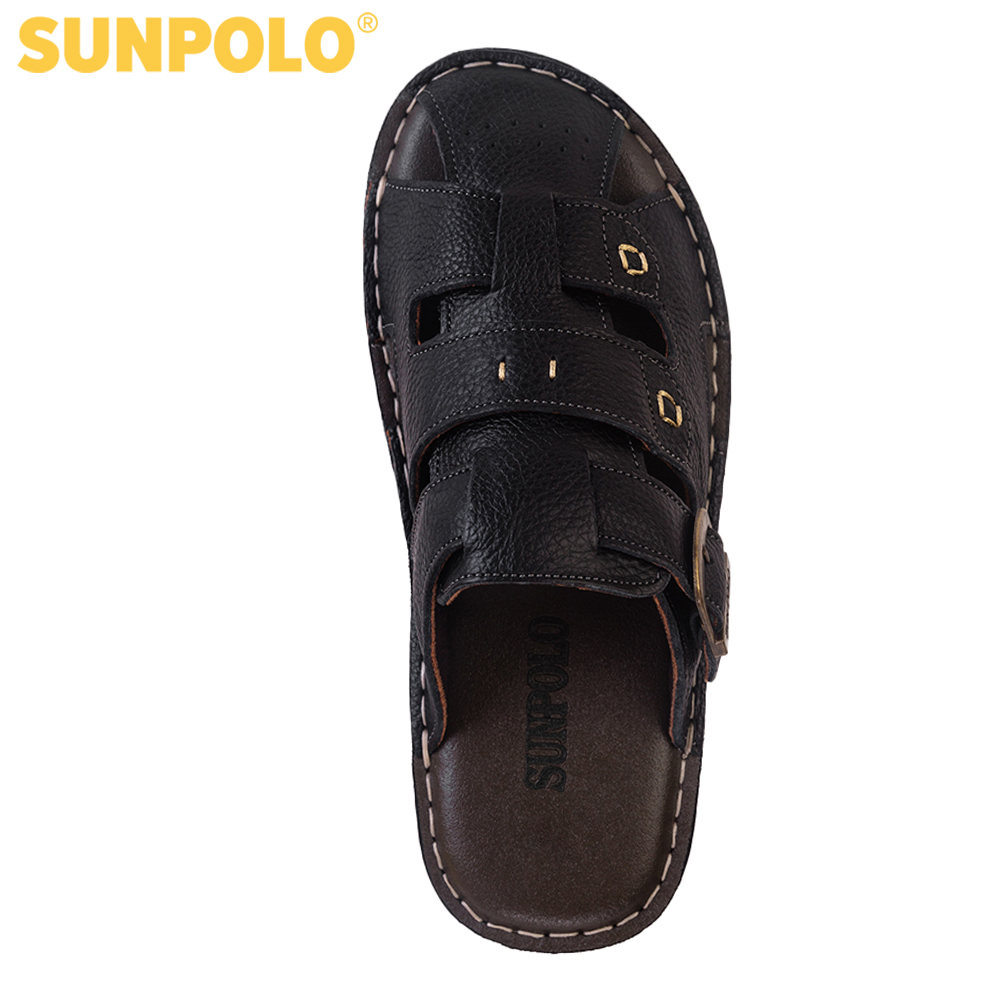 Dép nam bít mũi da bò SUNPOLO ABI020 (Đen, Nâu)