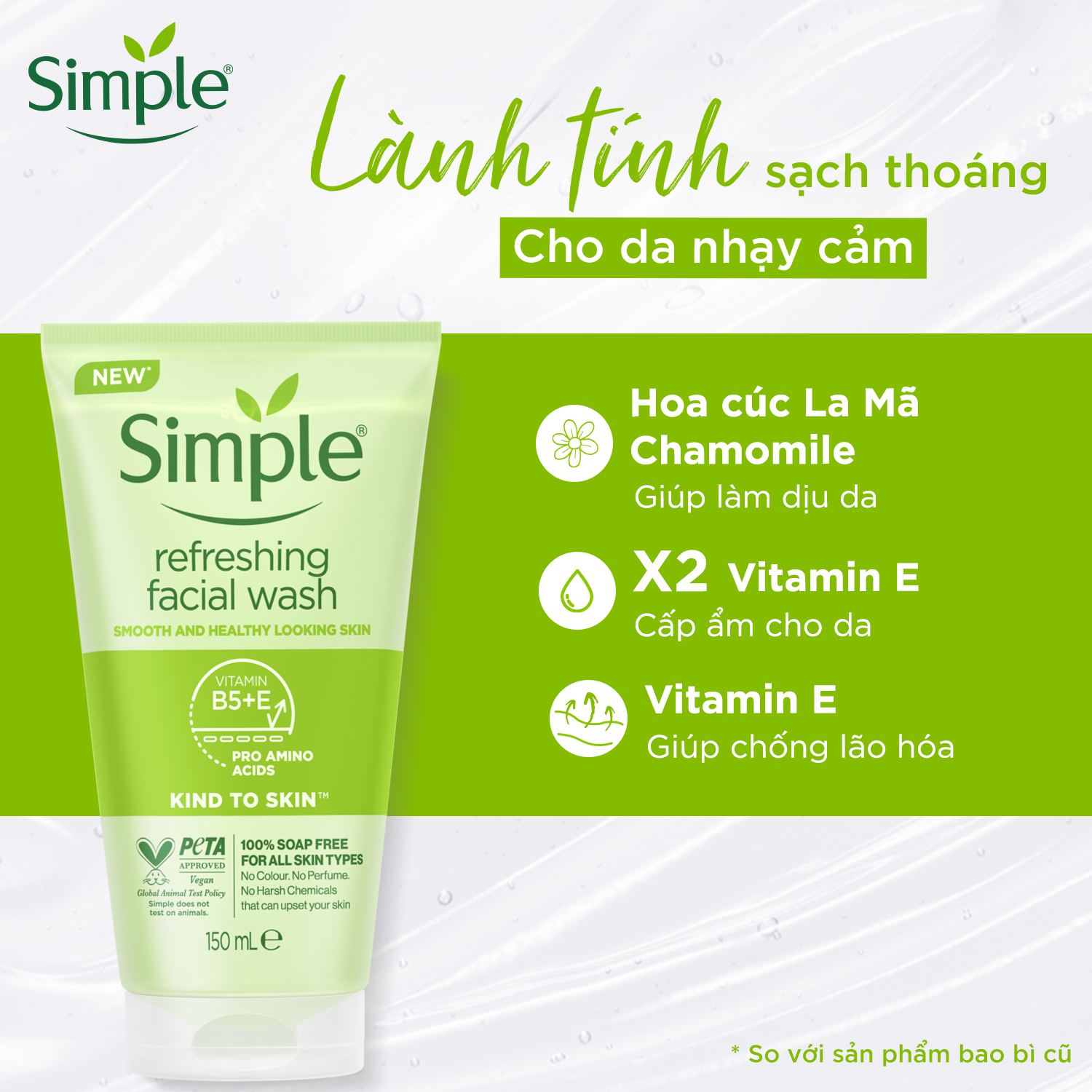Combo 2 Sữa rửa mặt Simple lành tính sạch thoáng - cho da nhạy cảm 150ml/chai