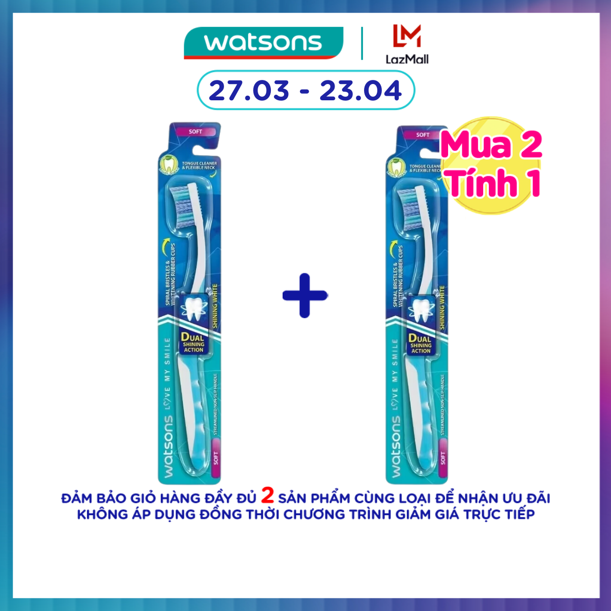Bàn Chải Đánh Răng Watsons Shining White Toothbrush (Soft) 1s