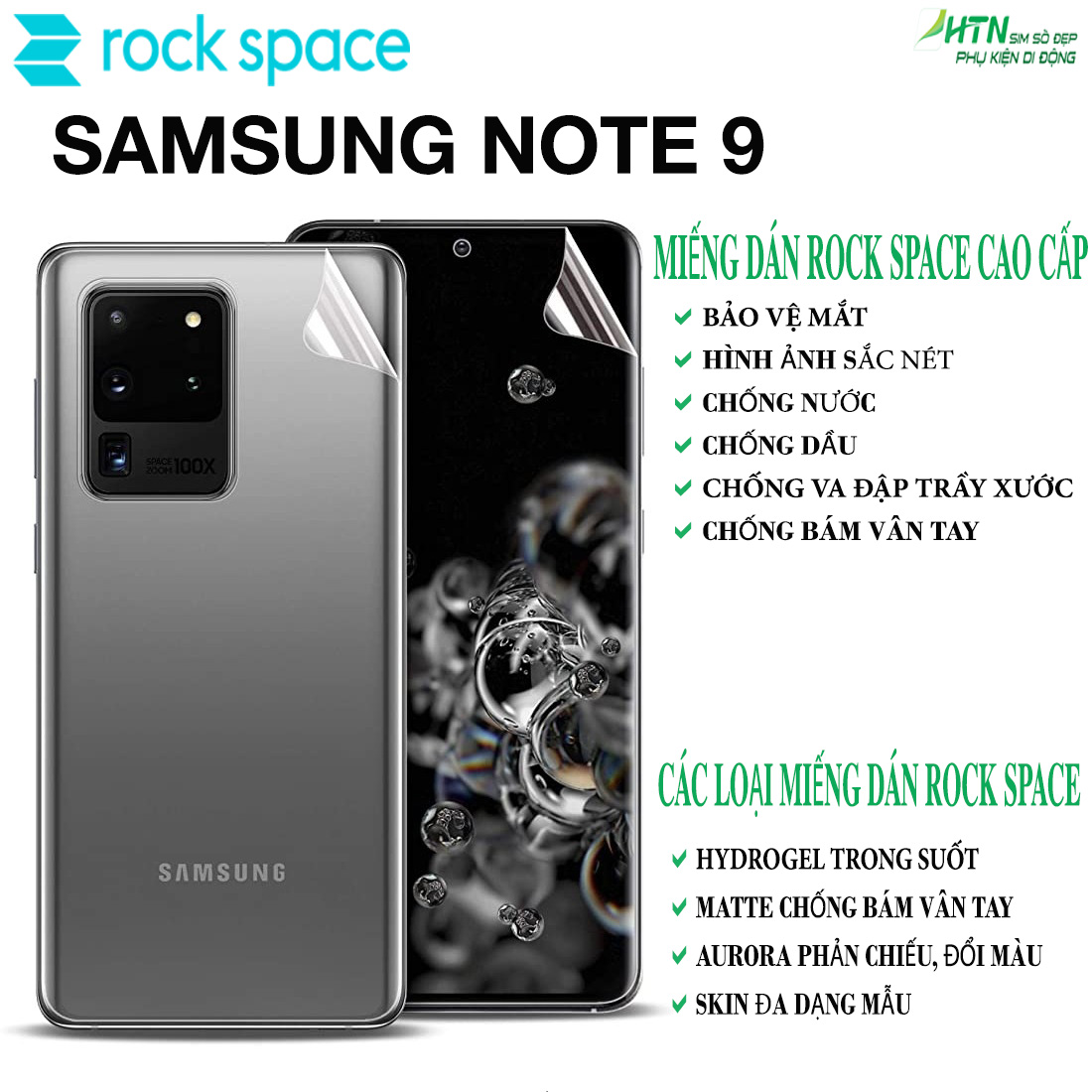 Miếng dán màn hình samsung galaxy Note 9, miếng dán điện thoại mặt sau sản phẩm PPF cao cấp của hãng Rock Space chất liệu hydrogel siêu đàn hồi, phủ bóng nano, chống va đập, thoát nhiệt tốt, chống ánh sáng xanh