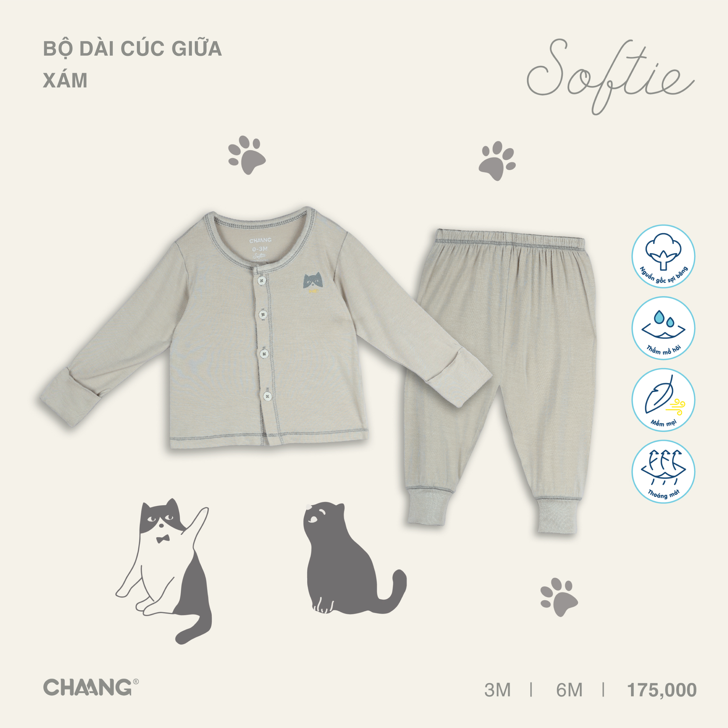 [CHAANG] Bộ dài cúc giữa Mèo Chaang