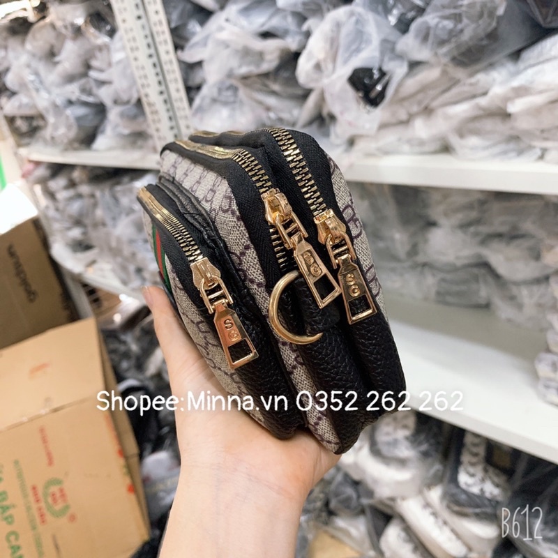 Túi Đeo Chéo Gu Xì Ngang Phối Kẻ 3 Ngăn