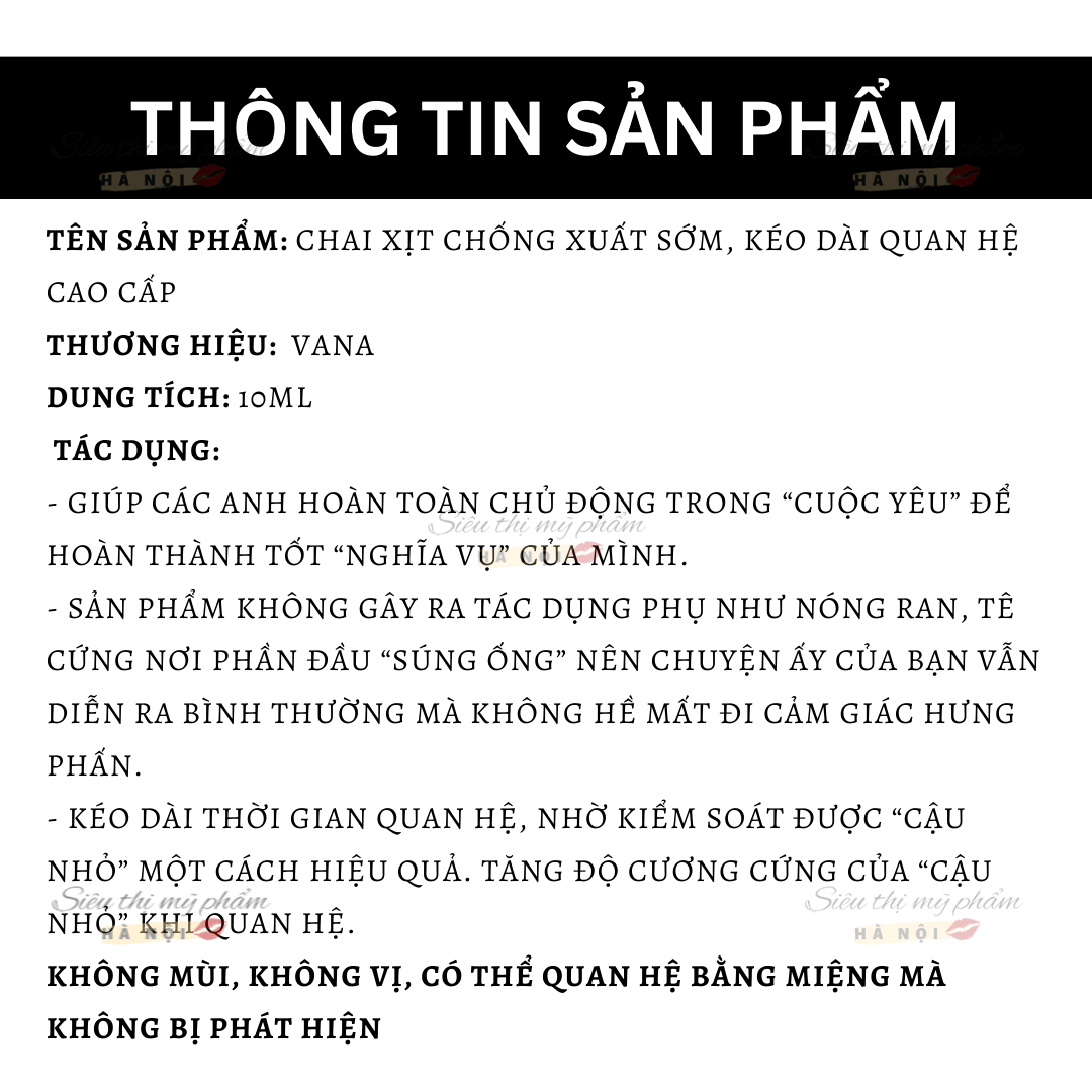 Xịt trì hoãn xuất tinh sớm hiệu quả đến 60 phút Vana Kéo Dài Thời Gian Yêu Tăng Cường Sinh Lực Chống xuất tinh sớm kéo dài thời gian quan hệ hiệu quả