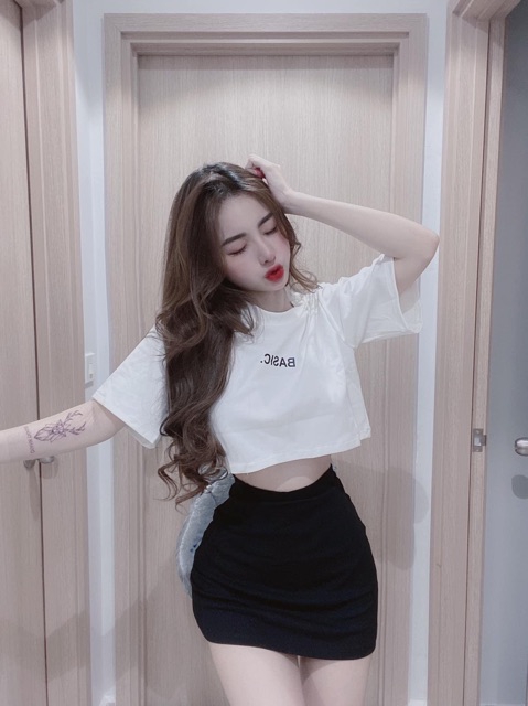 Set Áo Croptop Basic + Chân Váy Midi (Có Lót Quần) Siêu Hot LH52