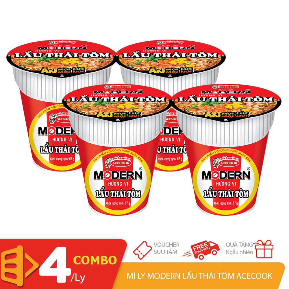 [Acecook] Combo 4 mì ly Modern vị lẩu Thái tôm 65gr