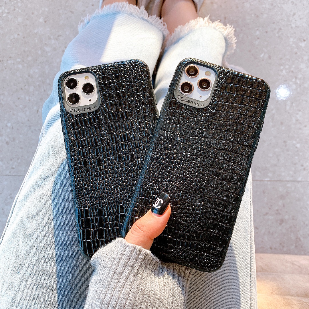 Ốp Lưng Da IMD Vân Nổi Crocodile Black