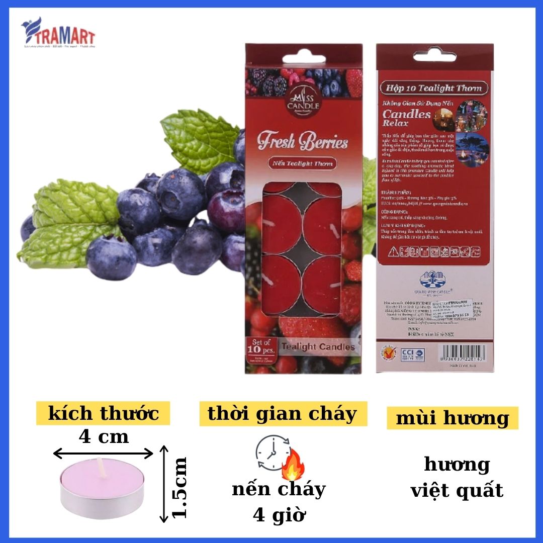 [HCM] candle scented tealight box 10 candle ftramart MIC0147 fresh berries (blueberry fragrance) candle smokeless material paraffin wax help burst essential oils aromatherapy room and home décor or making gift.
