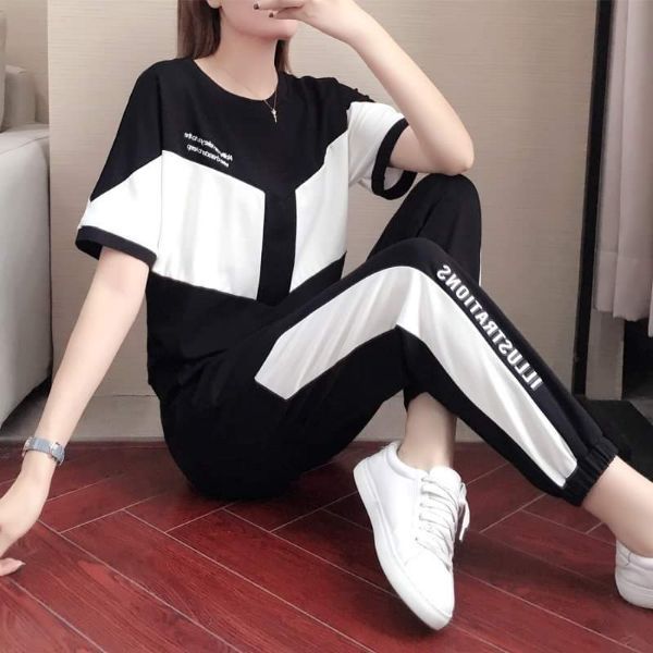 ĐỒ BỘ THỂ THAO NỮ PHỐI MÀU TRẮNG ĐEN CAO CẤP
