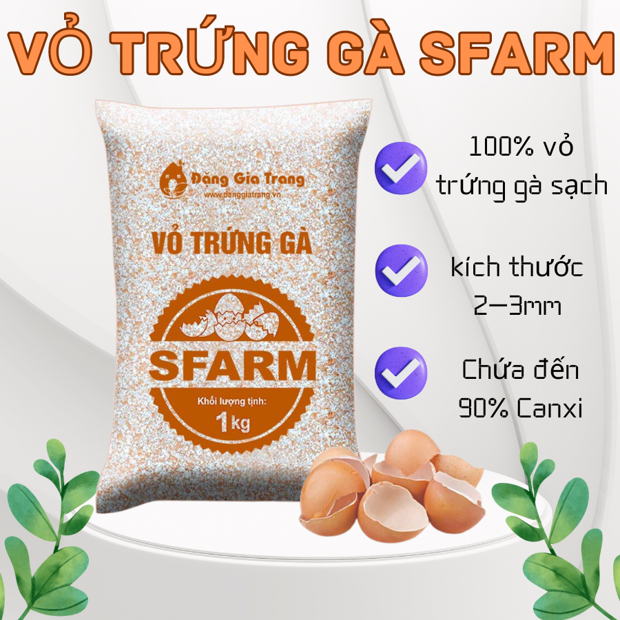 Vỏ Trứng Gà Đặng Gia Trang 1kg (Sfarm) bổ sung canxi cho cây (Vườn Sài Gòn) chống ốc sên phá hoại vườn